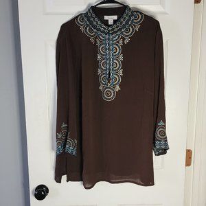 Dressbarn brown blue women top size 1x -14/16